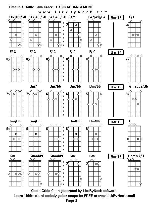 Chord Grids Chart of chord melody fingerstyle guitar song-Time In A Bottle - Jim Croce - BASIC ARRANGEMENT,generated by LickByNeck software.